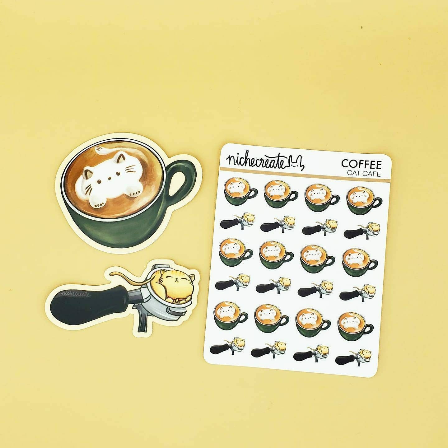 Cat Café Vinyl Stickers | Sleepy Portafilter, Latte