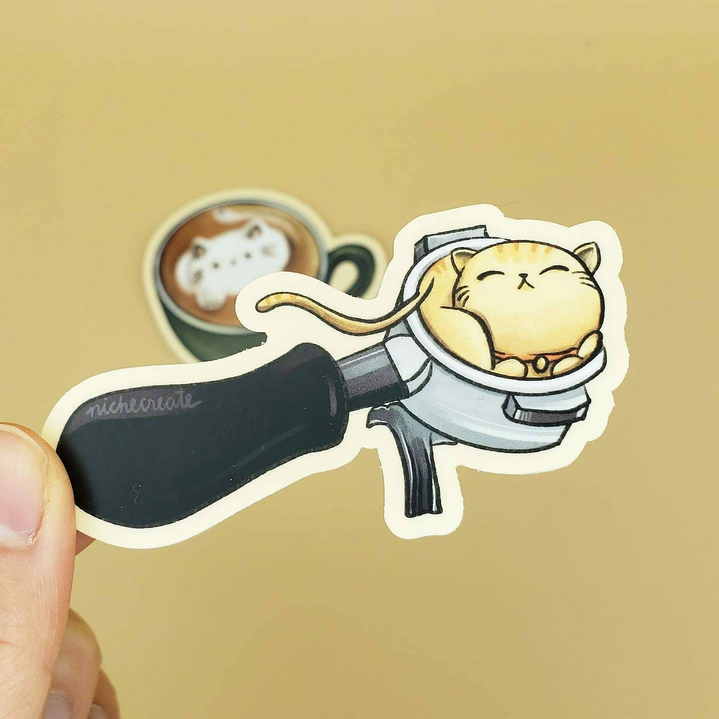 Cat Café Vinyl Stickers | Sleepy Portafilter, Latte