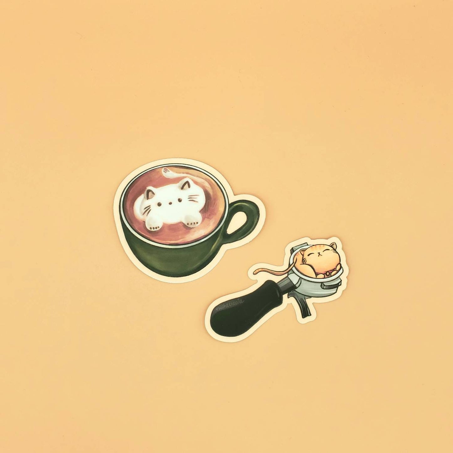 Cat Café Vinyl Stickers | Sleepy Portafilter, Latte