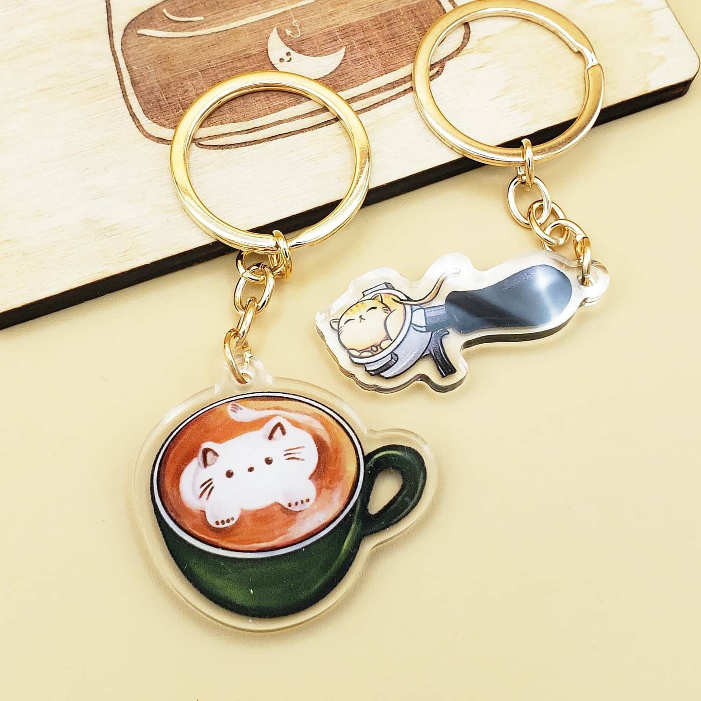 Cat Cafe Keychains | Sleepy Portafilter, Latte