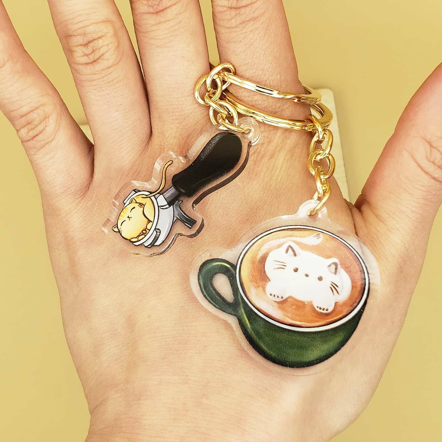 Cat Cafe Keychains | Sleepy Portafilter, Latte