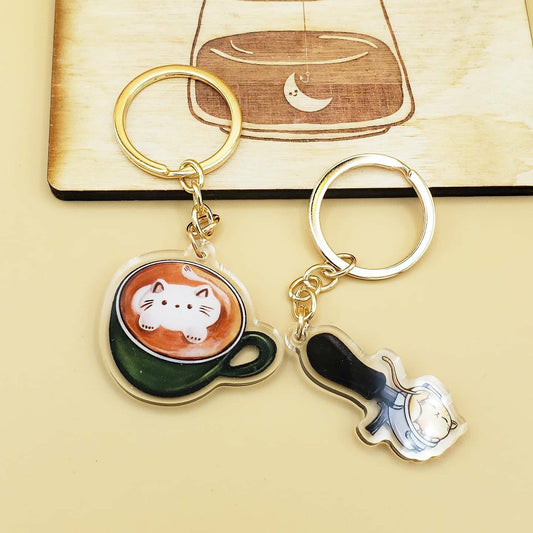 Cat Cafe Keychains | Sleepy Portafilter, Latte