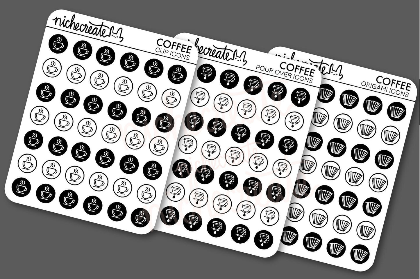 Minimalist Coffee Icons Planner Sticker Sheet | French Press, Chemex, Hario V60, Pour Over, Origami Dripper, Coffee Cup, Aeropress Planner Stickers