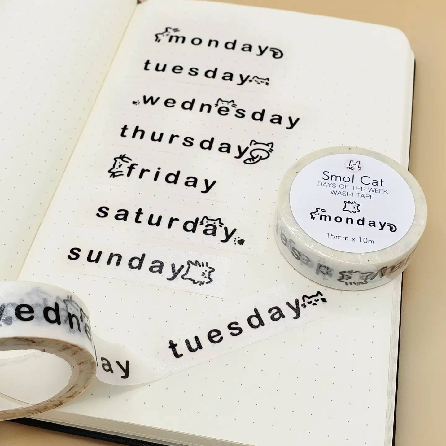 Smol Cat Days of the Week Washi Tape