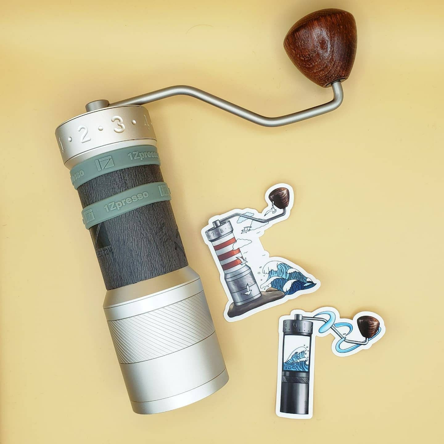 Coffee Grinder Lighthouse and Waves Vinyl Sticker and Keychains (Transparent)