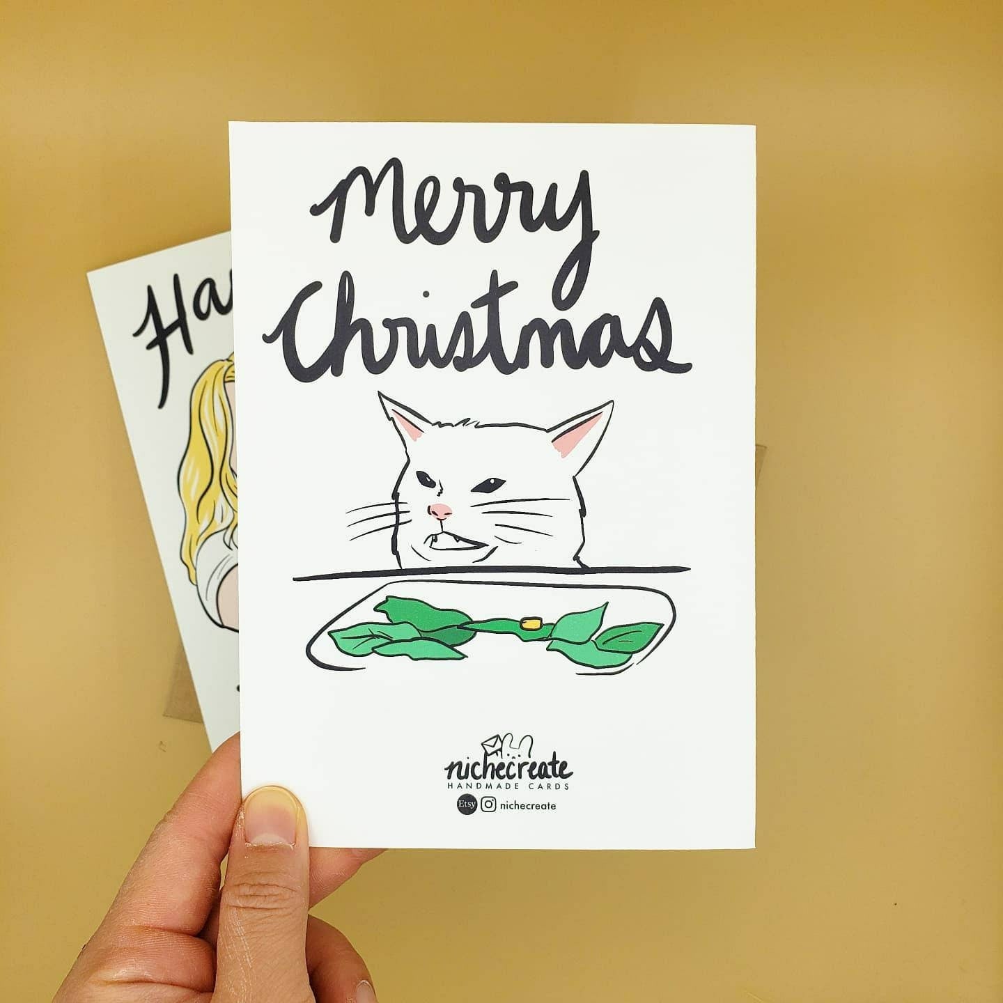 Woman Shouting at Cat Christmas Card