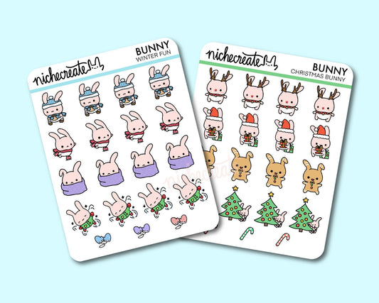 Winter Christmas Bunny Planner Sticker Sheet