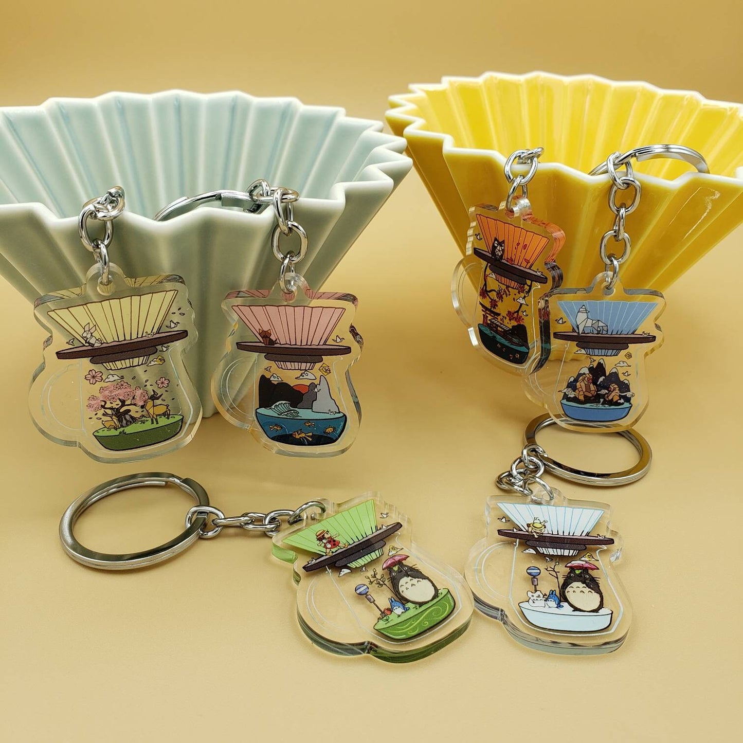 Origami Coffee Dripper Keychains | Yellow, Pink, Orange, Red, Blue, Orange, White, Green (Inspired Art)