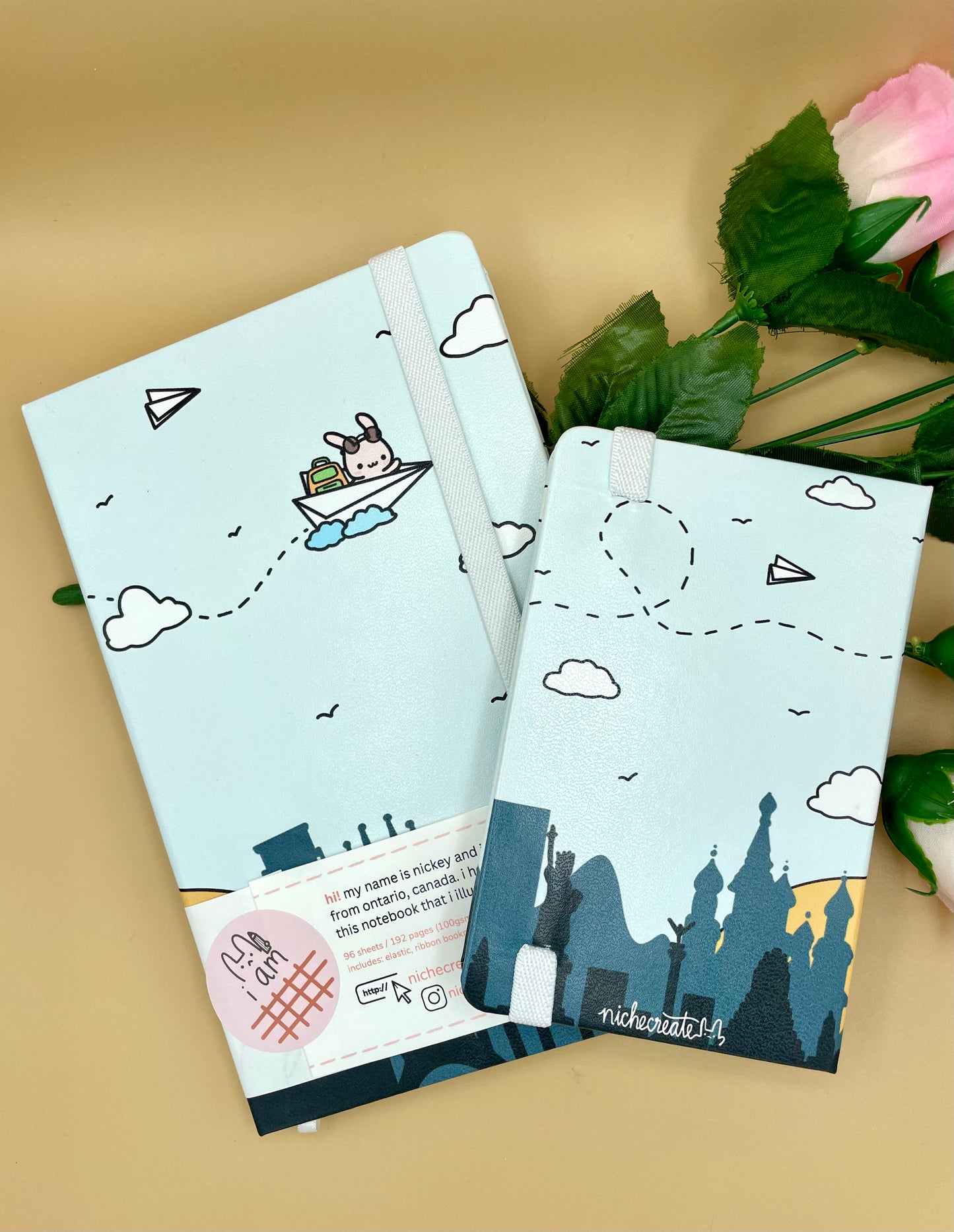 Bunny Airplane Notebooks | A5, A6 | Grid, Dotted Bullet Journal | Travel Journal