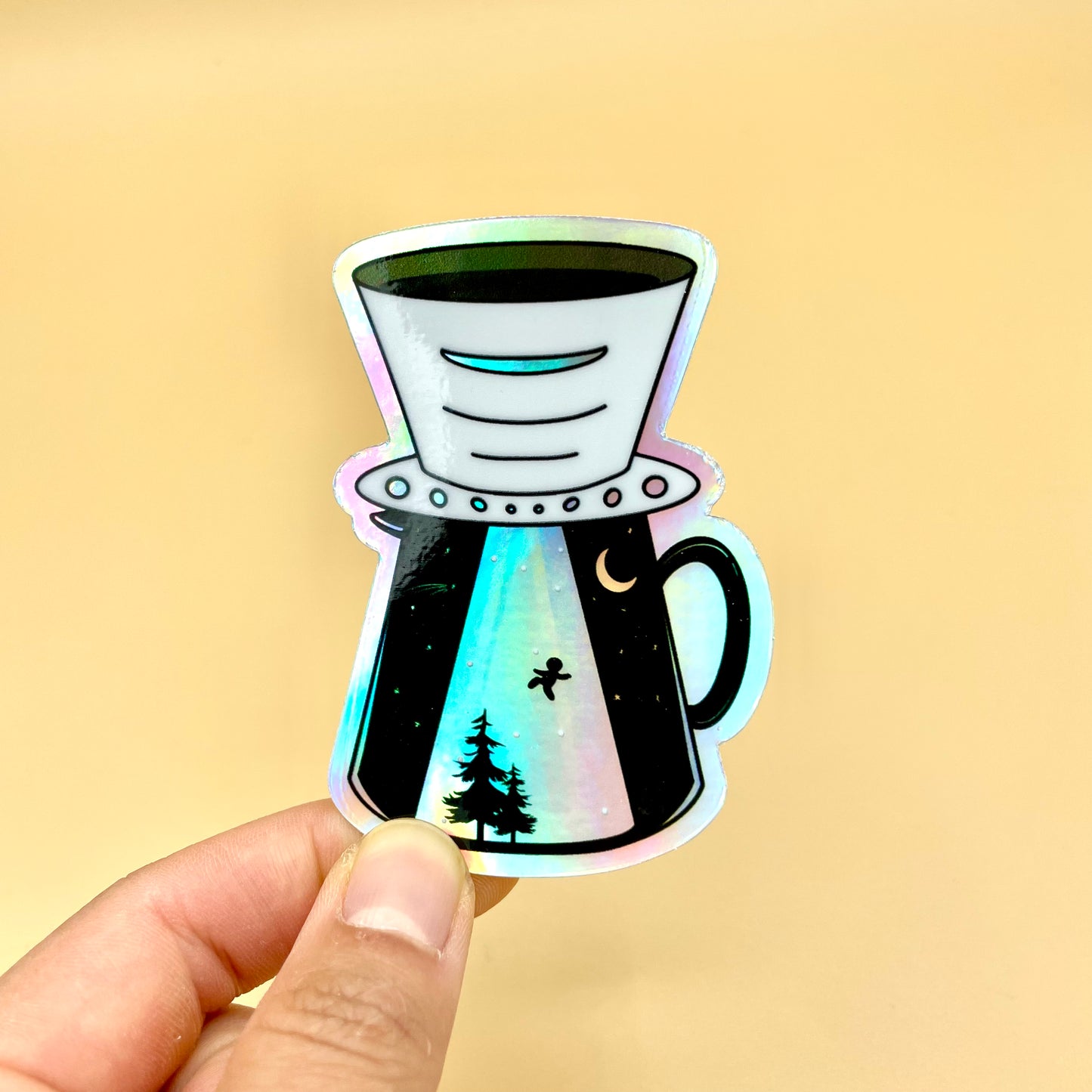 UFO Coffee Dripper Vinyl Sticker (Holographic)