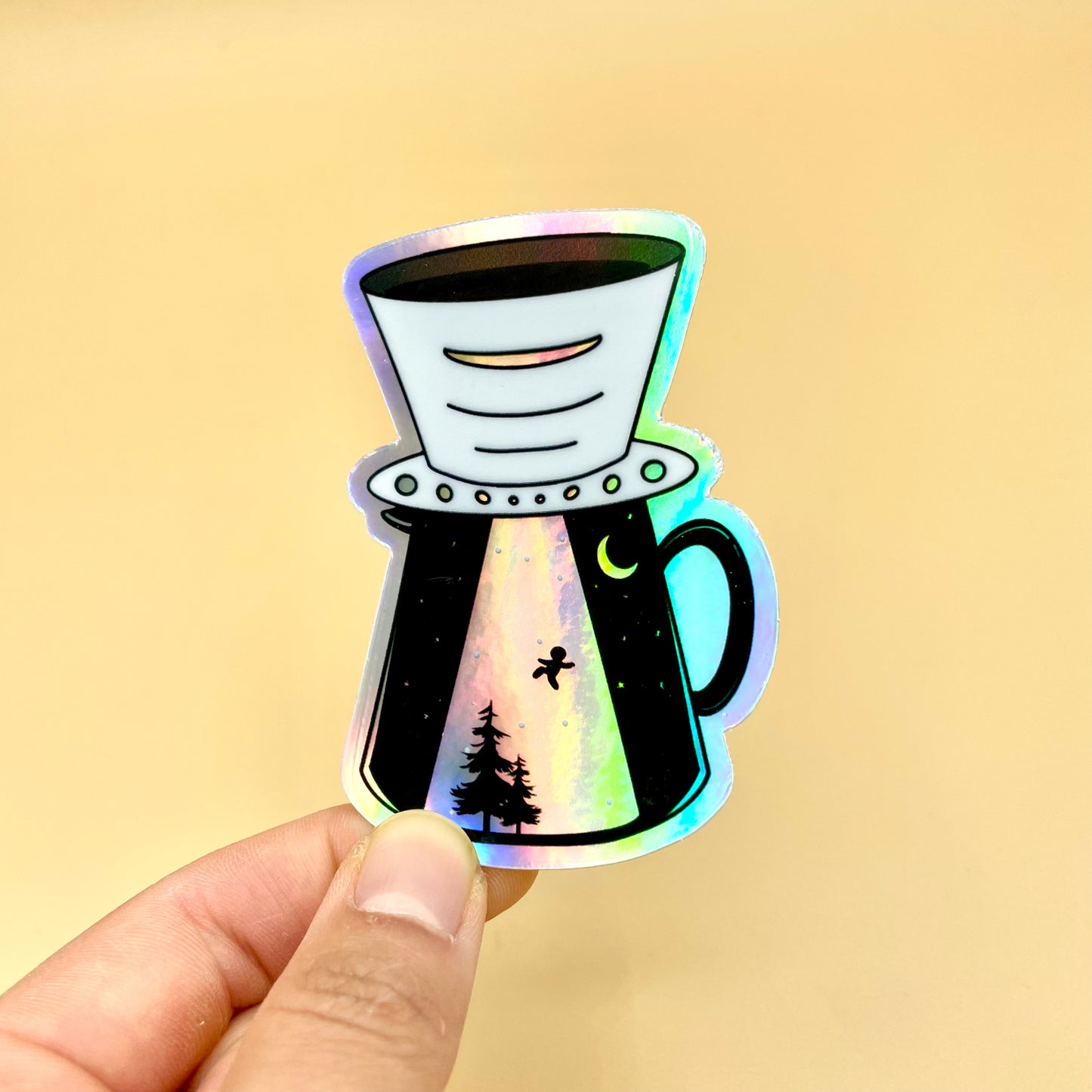 UFO Coffee Dripper Vinyl Sticker (Holographic)
