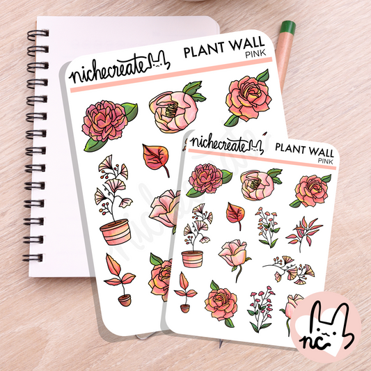 Pink Plant Wall Planner Sticker Sheet