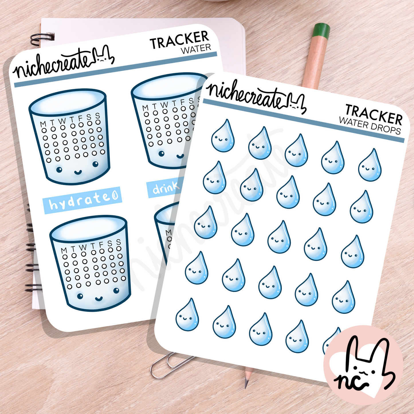 Water Tracker Planner Sticker Sheet Duo